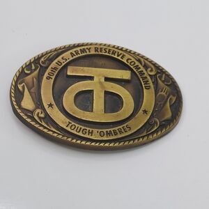 Vintage 90th US Army Reserve Command Solid Brass Belt Buckle "Tough 'Ombres"